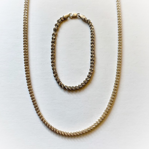 VTG Sterling Silver Italy 925 Rope Chain Necklace Bracelet Set - Picture 4 of 11
